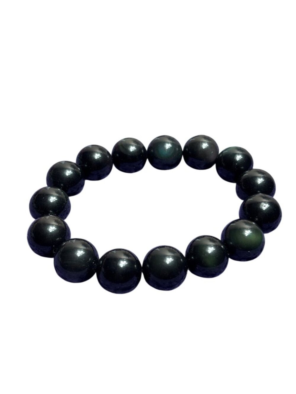 Rainbow Eye Obsidian Stone Beaded Stretchy Bracelet 6.75 inches Unstretched